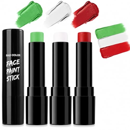 BADCOLOR Mexico Red White Green Face Body Paint Stick Set Oil Based Sports Fan Makeup Waterproof Sweatproof Cream Paint for Football Rugby Softball Baseball Lacrosse Sports Accessories