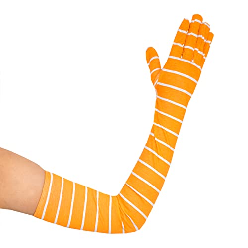 Image of Women's Driving Gloves, Printed Cotton Full Hand Summer Gloves for Protection from Sun Burn /Heat /Pollution (Pack of 1 Pair) (Orange Stripes)