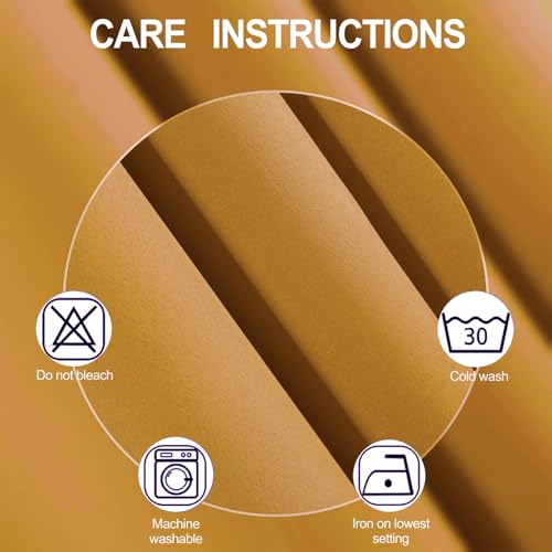 Image of LEMOMO Blackout Curtains 66 x 54 Inch Long Mustard Yellow Curtains Set of 2 Panels Room Darkening Curtains for Bedroom and Living Room