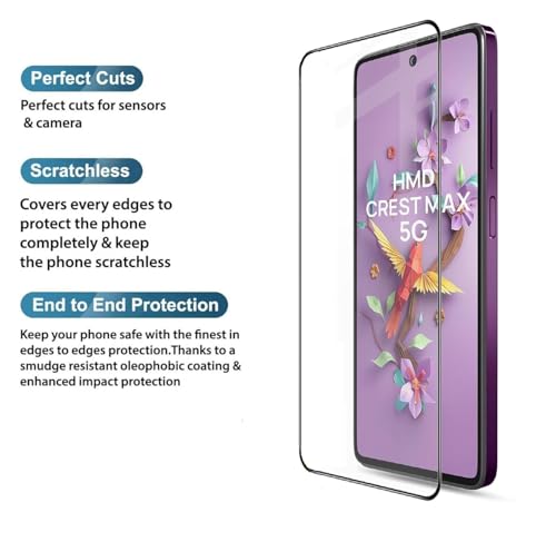 Image of DD SON Tempered Glass Screen Protector Compatible for HMD CREST MAX 5G (2024) HD Glass with Edge to Edge Coverage and Easy Installation kit,Black