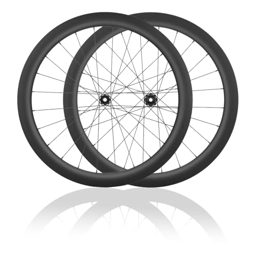 HZXQCVB 700C Fibra De Carbono Juego De Ruedas para Bicicleta De Carretera Eje Pasante Ruedas Delanteras Y Traseras Bloqueo Central Freno De Disco Bujes 24H para Cassette 8-12 Velocidades(50MM)