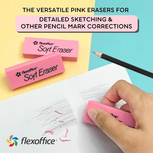 FlexOffice Pink School Erasers 120 Count - Large Bulk Erasers for Students, Teachers, Classroom Supplies & Test Taking