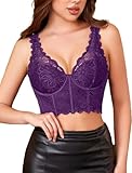 Avidlove Bralette for Women Lace Sexy Corset Tops V Neck Supportive Bralettes Adjustable Cute Party Club Top Deep Purple