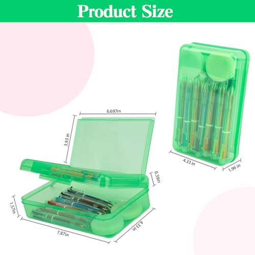 Image of Pencil Case Box, Green Double Layer Large Capacity Plastic Pencil Boxs, Clear Hard Pen Case with Snap-tight Lid,Storage Art Craft Box Marker Organizer for Kids Boys Girls Offices School Supplies
