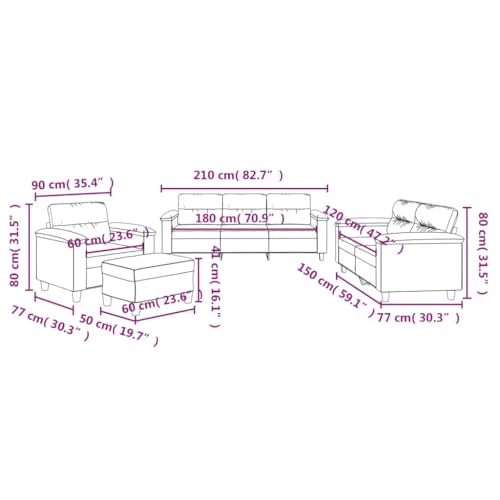 vidaXL Sofagarnitur 4-TLG., Sessel Couch mit Kissen Fußhocker, Sofa Wohnzimmersofa mit Armlehnen, Couchgarnitur Designsofa Sitzmöbel Polstermöbel, Hellgrau Mikrofasergewebe – Bild 4