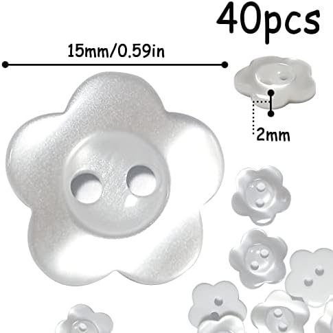 WOSO Resin Flower Buttons 40 Pieces 2 Hole Flower Buttons Pearlescent Sewing Button Baby Resin Button for Sewing Crafting Replacement Needlework Craft Embellishments (White)
