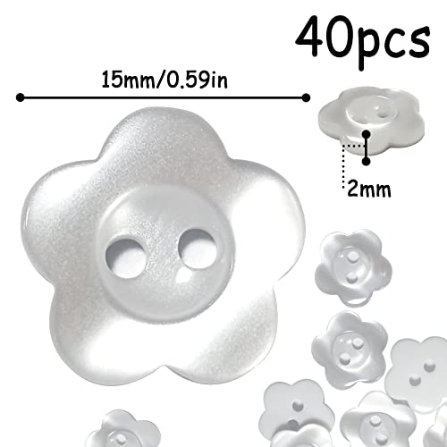 Shonde Resin Flower Buttons 40 Pieces ​2 Hole Flower Buttons Pearlescent Sewing Button Baby Resin Button For Sewing Crafting Replacement Needlework Craft Embellishments (White) #TOP1
