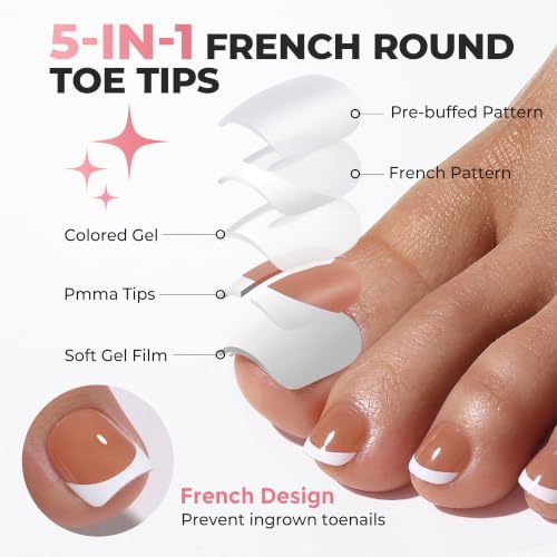 Image of UNA GELLA Press on Toenails, 180Pcs French Tip Press on Fake Toe Nails, Short Square False Toenails Full Cover Acrylic Artificial Toe Nails for Women, Home DIY Salon Pedicure 15 Sizes