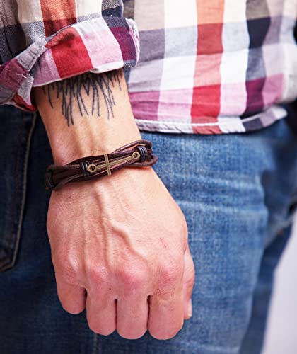 Pulsera trenzada de cuero ajustable con cruz, unisex miniatura 2
