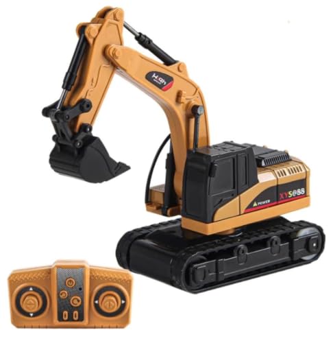 Image of Remote Control Excavator Toy for Kids, 1:64 Alloy RC with 2.4GHz Remote, 360 Rotation, Working Excavator Arm, LED Lights & Sound, Rechargeable Construction Vehicle for Boys & Girls