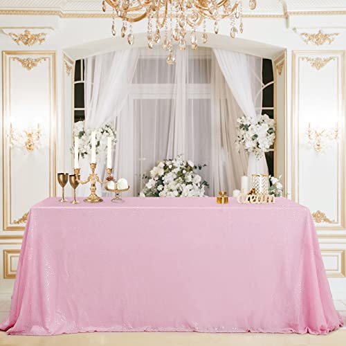 Image of B-COOL Sparkly Tablecloth Valentine's Day Table Cloth Glitz Tablecloths Fabric Party Holiday 50x50 inches Square Pink Kitchen Linen Dinner Mothers Day New Year Tabletop