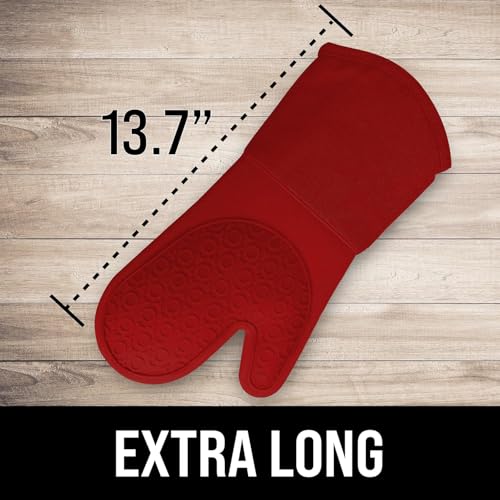 Image of BPA-Free Silicone Oven Mitts Ultra Heat Resistant up to 500F - Oven Mitts with Thick Cotton Liner - Long Slip Resistant Pot Holders, Flexible Oven Gloves - Empire Red 13.7