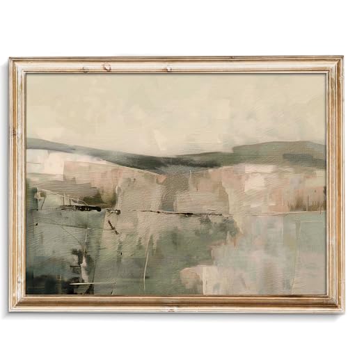 uniro Checkered Abstract Landscape Painting, Neutral Minimalist Print, Earthy Green Midcentury Modern Decor, Rustic Printable Wall Art, Moody Muted Scenery Decor, Soft Earthy Country Wall Art - 8x10 Unframed