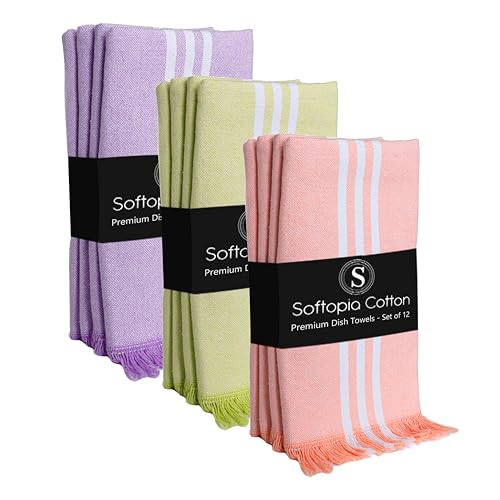 Image of Multi Color Kitchen Towels 12 Pack, 16x26 Inches, Striped Tea Towels, Quick Dry Dish Cloths, Absorbent Cleaning Rags, Reusable and Washable Kitchen Wipes - Orange, Green, Lavender