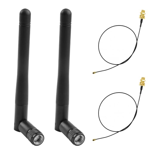 Antenne WiFi RP-SMA Mâle 8dBi Bi-Bande 2.4GHz 5GHz 5.8GHz avec Câble Coaxial vers RP-SMA Femelle pour ESP32, Cartes Réseau NGFF, Routeur, Caméra IP,...
