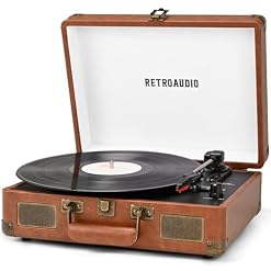 Vinyl Record Player 3-Speed Bluetooth Portable Suitcase Records Player with 2 Built-in Stereo Speakers, Belt-Driven Turntable for Vinyl Records, Support RCA Line Out, AUX Out (Brown) - Les Beatles, Paul McCartney, John Lennon, RIngo Starr, George Harrison
