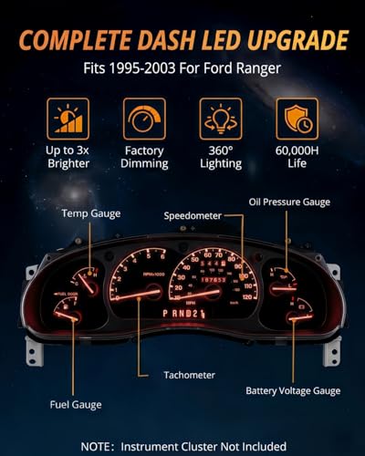 Image of WLJH Red LED Instrument Cluster Bulb Kit for Ford Ranger 1995-2003 | 3030 SMD, No Soldering, Dimmable, Dash Gauge Light, Speedometer Tachometer Illumination, 25-Pack