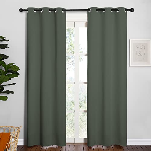 Image of NICETOWN Thermal Curtains for Kids Room, Window Treatment Thermal Insulated Solid Grommet Blackout Drape Panels for Bedroom (Dark Mallard, Set of 2, 34 by 84 inches)