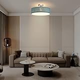 Zedelmaier Deckenleuchte Stoff Rund 38cm Stoffschirm E27x2 max.40W Deckenlampe mit Sternenhimmel Wohnzimmer Schlafzimmer Kinderzimmer Flur Lampe Decke Modern (Aschblau mit Sterneffekt, Ø38x18cm)