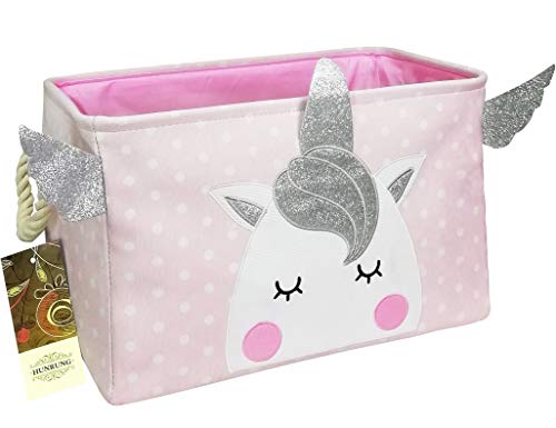 HUNRUNG Rectangle Storage Basket Cute Canvas Organizer Bin for Pet/Children Toys, Books, Clothes Perfect for Rooms/Playroom(Rec-cute-unicorn XL)
