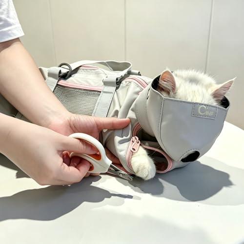 Image of Cinf Cat Nail Clipping Cleaning Grooming Restraint Bag (Free Muzzle) No Scratching Biting for Bathing Nail Trimming Injecting Examining((Blush Ash,M)