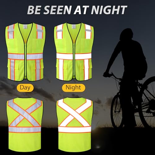 Image of Class 2 Safety Vest with Zipper Front and multiple Pockets, High Visibility Vest, Meets ANSI /ISEA Standards