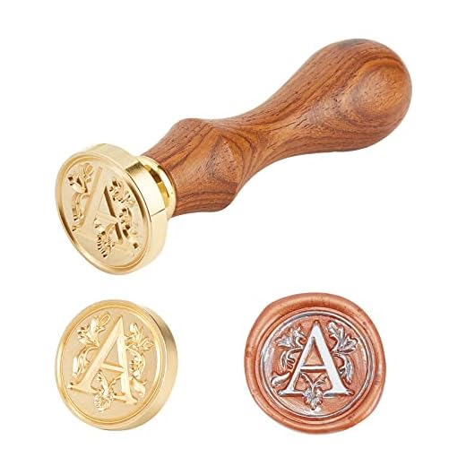 PandaHall Elite Sello de cera Vintage Retro Cabeza de latón Mango de madera Alfabeto Letra A Cera inicial Sello de sellado clásico, 25x14x75mm