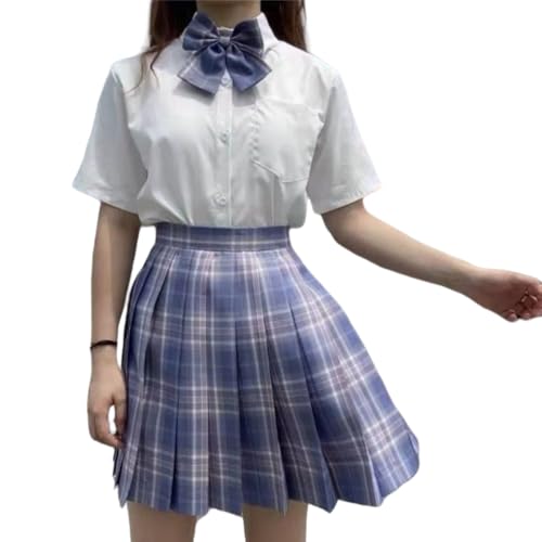 [COSSA] 制服 スカート プリーツスカート コスプレ JK 女子高生 制服セット チェックスカート リボン キャンパス パーティー コスプレ 写真撮影 遊園地 文化祭 卒業式 プリーツスカート+リボン 2点セット