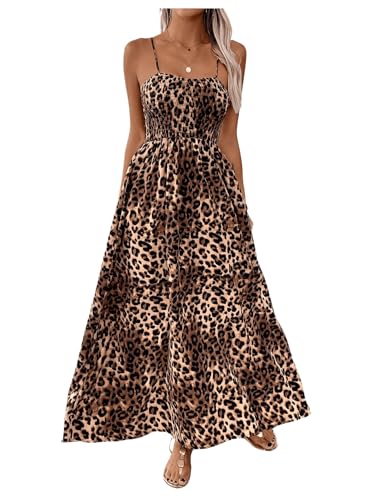 Floerns Women's Leopard Print Spaghetti Strap Maxi Dresses Vacation Cami Long Dress