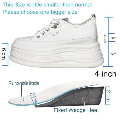 4 inch White Platform Sneakers for Women - Chunky Non Slip Sole Slip On Casual Shoes Women’s Fashion Sneakers with 7cm Platform & 2cm Hidden Heel Walking Shoes (White/Black)2