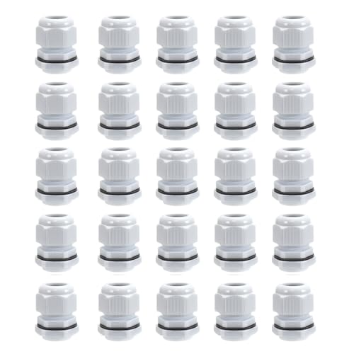 AVARTEK 25 Pack 20mm Nylon Cable Glands, Suitable for 6-12mm, M20 Thread IP68 Gland Connectors (White)