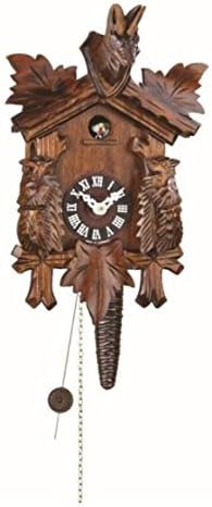 Trenkle Uhren Wood 1-Day Movement Clock with 3 Leaves (Walnut_7.1 Inch X 9.8 Inch X 6.7 Inch)