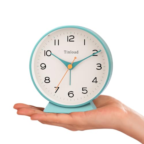 Image of Tinload 4.5 inch Battery Operated Retro Analog Alarm Clock, Small Silent Bedside Desk Clock,Lighted on Demand, Battery Operated, Snooze, for Living Room, Bedroom, Bedside, Desk(Green)