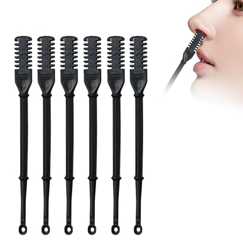 HARY 6 PCS 2 in 1 Nose Hair Trimmer, 360° Rotating Manual Nasal Hair Cutter, Double-Sided Ear Picker Tool, Portable Nose and Ear Hair Removal Kit for Men and Women, Durable and Travel-Friendly