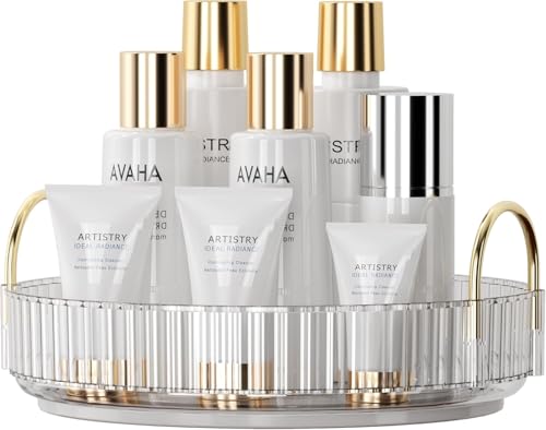 Image of Xmart India 360 Rotating Makeup Organizer - Transparent Cosmetic & Skincare Storage Rack for Dressing Table Lipstick, Perfume, Beauty Accessories & Bathroom Counter Organizer (1 Layer, Clear)