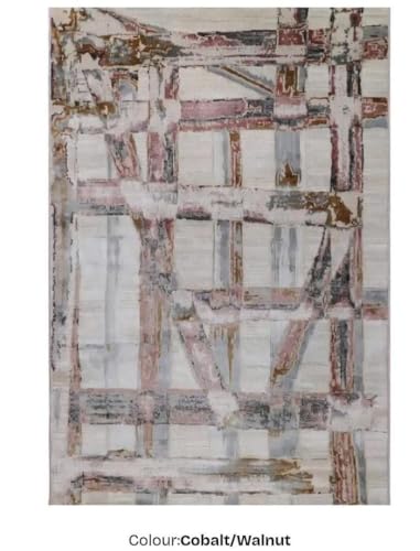 Image of 6x9 Feet (180x270 CM) Carpet for Living Room Hall & Bedroom - Cobalt Walnut Modern Abstract Geometric Silk-Touch Luxury Hotel-Style Washable Anti-Skid Turkish Area Rug