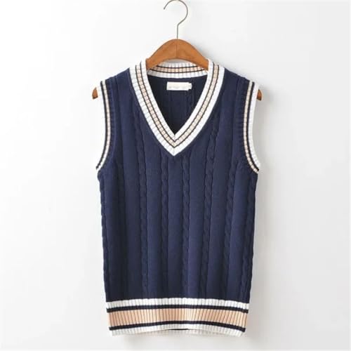 Men’S Striped V-Neck Knitted Sweater Vest Jumper Spliced Sleeveless Solid Color Pullover Waistcoat2