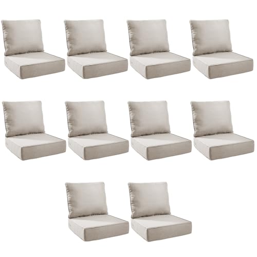 Image of Outdoor Cushion Set for Patio Furniture, UV Resistant, Water Resistant - 6 Inch Thick Foam Garden Cushions- 24x24 Inch Patio Seat Covers for Chair /Sofa /Couch | Beige | 10-Pack |