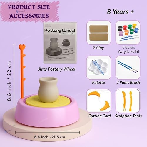 Image of GRAPHENE Kids Pottery Wheel Kit Battery Operated Pottery Making Machine Painting Kit Clay Moulding Playset for Beginners Modeling Sculpting Clay Tools Arts & Crafts Pot Maker for Kids Boys Girls 8-12