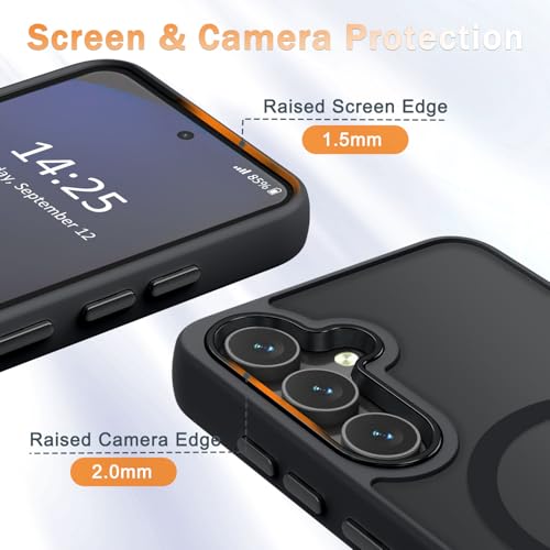Image of YENAPOON for Samsung Galaxy S24 FE Case, Matte Magnetic Phone Case with 1 Screen Protector, Support for Magsafe, Translucent Frosted Slim Shockproof Protective Cover for Samsung Galaxy S24 FE, Black