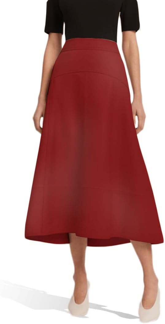 Jild Real Lambskin Leather Skirts for Women High Waist Classical Mid Length Going Out Skirt with Stylish Patchwork