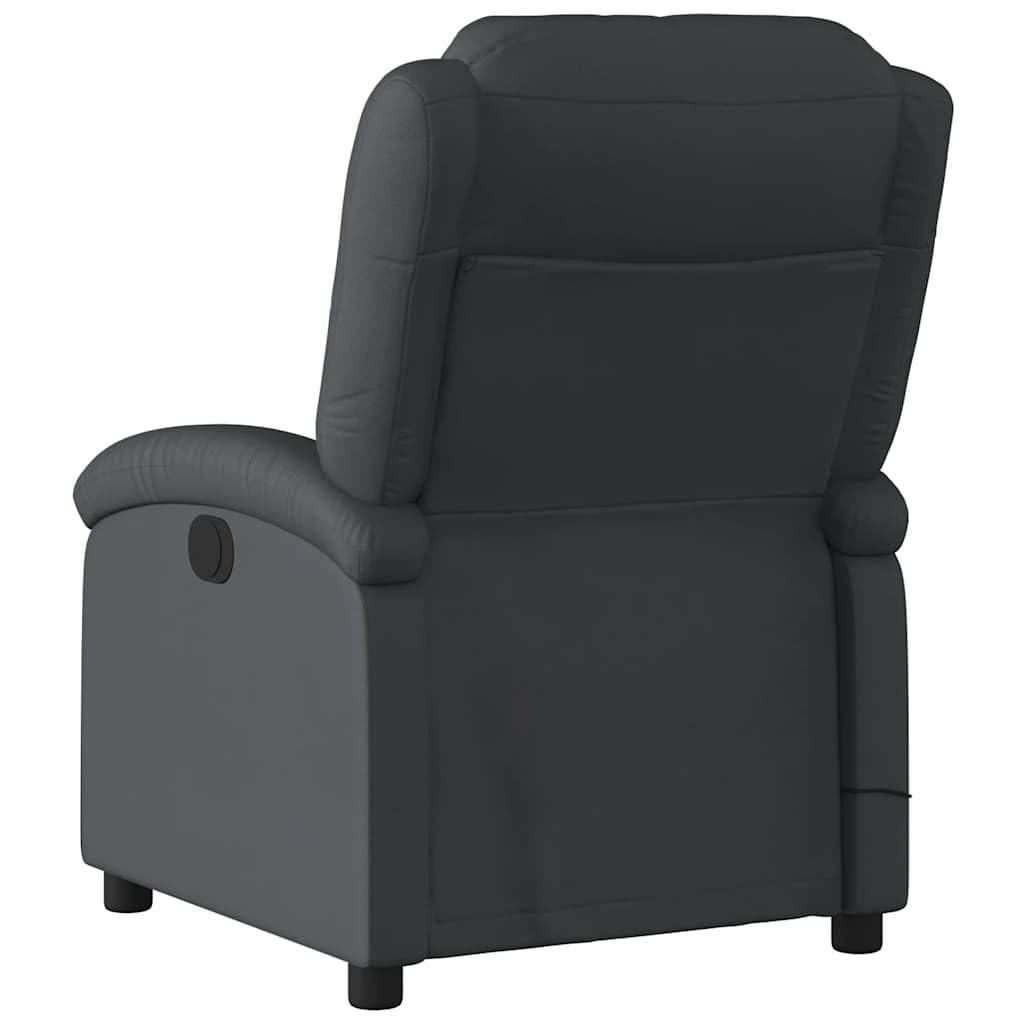 Massagesessel Schwarz Echtleder mit 6-Punkt-Vibrationsmassage, manueller Liegefunktion, Holz- und Metallrahmen, Bequeme Polsterung, Seitentasche, ideal für Wohnzimmer, Büro und Leseecke