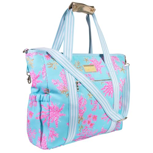 Lilly Pulitzer Blue Beach and Picnic Cooler, Insulated Bag with Adjustable Shoulder Strap and Zipper, Large Soft Cooler for Groceries or Travel (Royal Coral)2