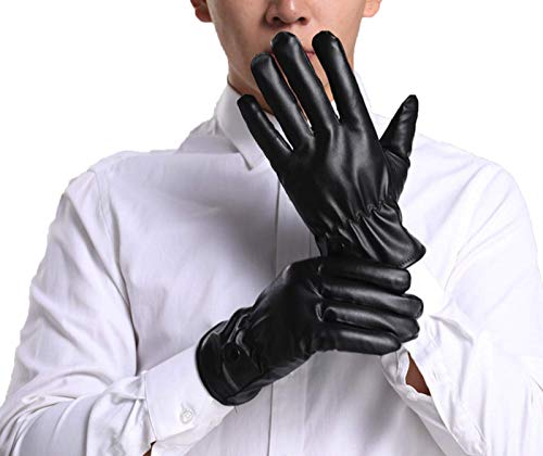 Elonglin Luvas Masculinas de Couro Sintético Quente Macio para Inverno Outono à Prova de Vento 3