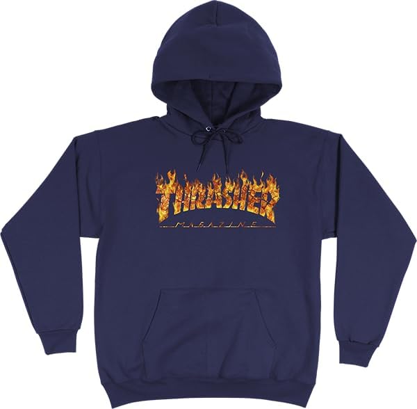 Thrasher Skateboard Magazine Hooded Sweatshirt Inferno Skate Sweatshirt, Navy Blue, Size: X-Large