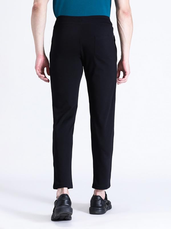 Image of CROCODILE Men Solid Slim Fit Track Pant | Mid Rise | Drawstring Waist | Regular Length | Casual Sports Lounge Bottomwear Navy Melange