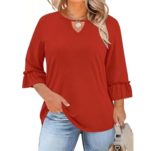 Totatuit Womens Tops Dressy Casual Half Sleeve Tshirts 2026 Summer Vacation Blouses Plus Size Spring Outfits Red XL