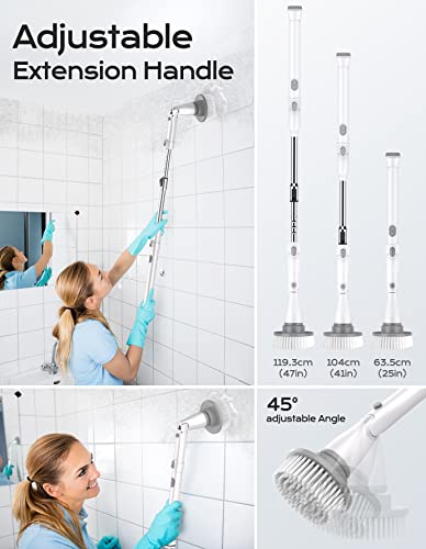 Electric Spin Scrubber, Eletalker Cordless Cleaning Brush With Adjustable Extension Arm And 4 Replaceable Head, 2 Speeds, Fast Charging, Shower Scrubber For Bathtub Tile Sink Bathroom Kitchen Grout #TOP3