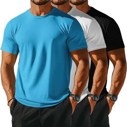 Ficerd 3 Pack Men's Big and Tall Rash Guard Shirts UPF 50+ Short Sleeve Sun Protection Quick Dry Swim T Shirts