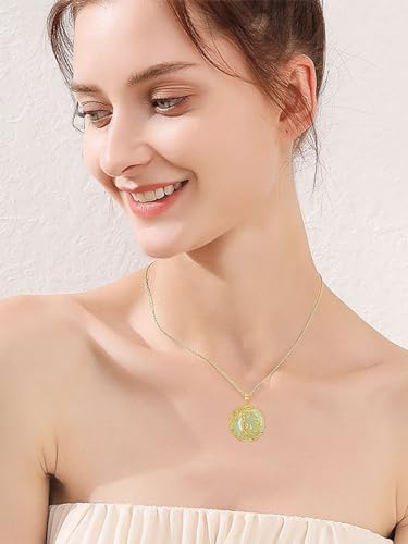 Gifts for Women Tree of Life Necklace 14k Gold Plated Sterling Silver Round Jade Jewelry for Women Mom Sister Birthday Christmas Gifts3
